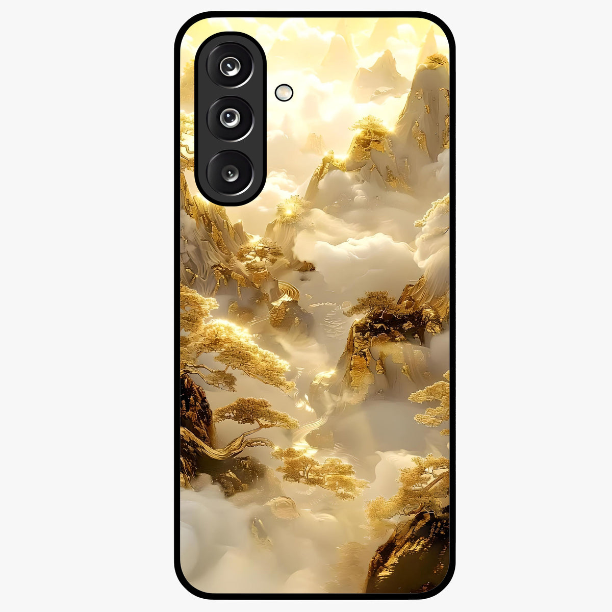 Gates Of Illumination Glass Case showing flat back view with mystical illuminated gate artwork and glossy glass finish.