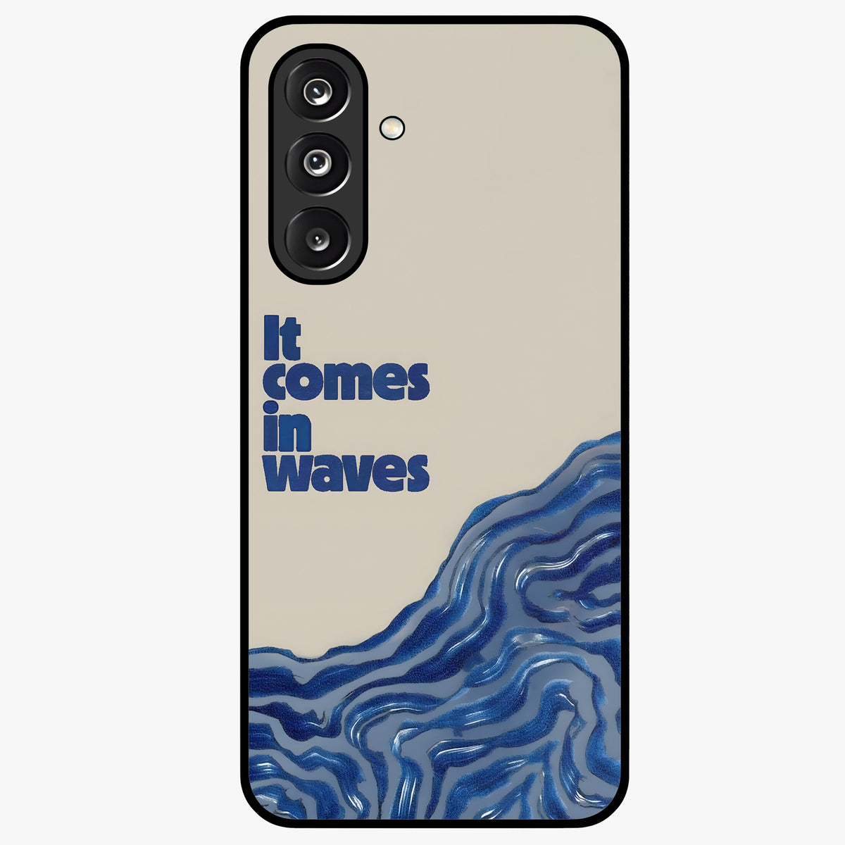 It Comes In Waves Quote Glass Case showing flat back view with inspirational wave themed quote artwork and glossy glass finish.