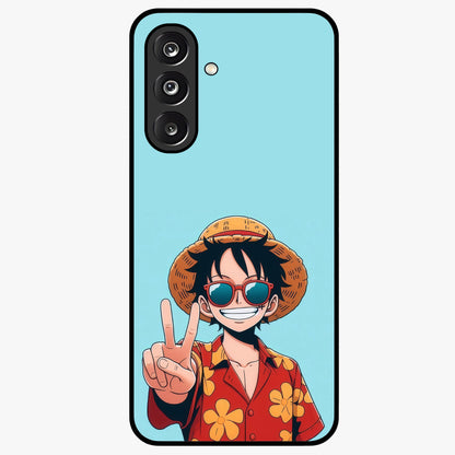 Luffy Summer Anime Vibe Glass Case showing flat back view with vibrant anime character artwork and glossy glass finish.