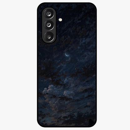 Lunar Veil Silence Glass Case showing flat back view with mystical moon veil artwork and glossy glass finish.