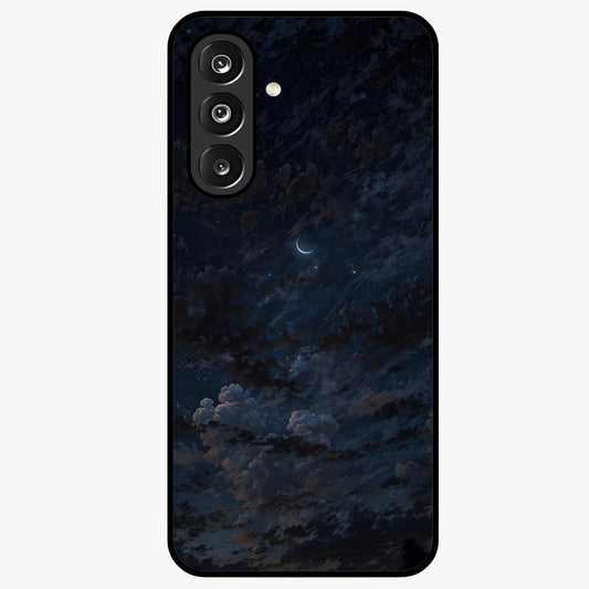 Lunar Veil Silence Glass Case showing flat back view with mystical moon veil artwork and glossy glass finish.