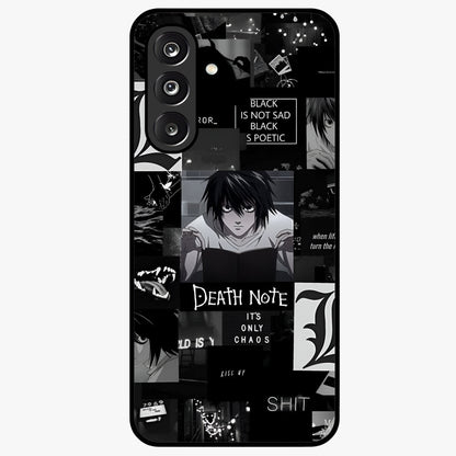 Midnight Chaos Mind Glass Case showing flat back view with abstract dark themed artwork and glossy glass finish.