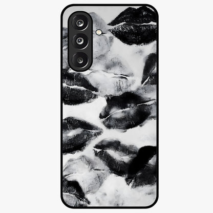 Midnight Kiss Marks Glass Case showing flat back view with lipstick kiss mark artwork and glossy glass finish.