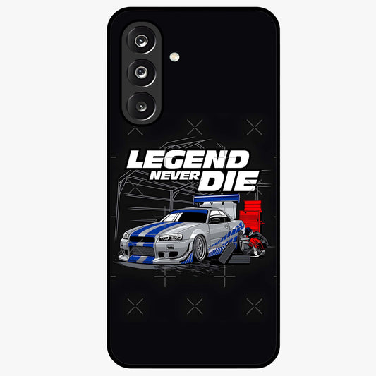 Midnight Racing Legacy Glass Case showing flat back view with sleek racing inspired artwork and glossy glass finish.