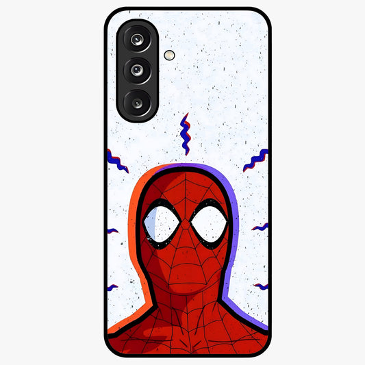 Omg Spiderman Glass Case showing flat back view with bold superhero inspired artwork and glossy glass finish.
