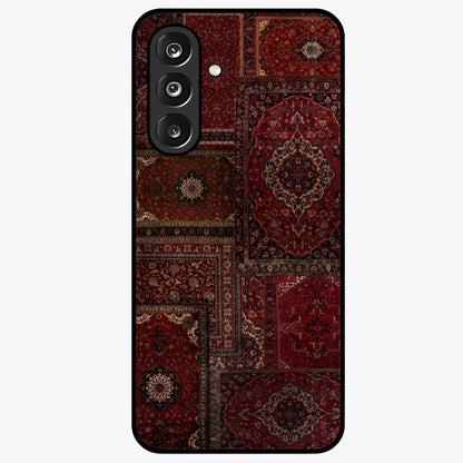 Persian Velvet Tale Glass Case showing flat back view with luxurious Persian velvet pattern artwork and glossy glass finish.