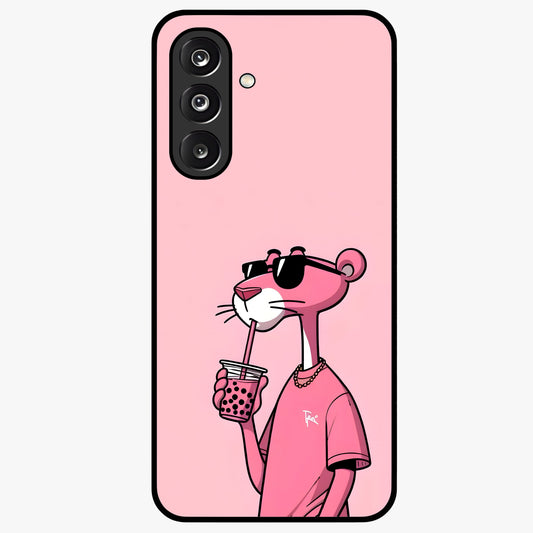 Pink Panther Glass Case showing flat back view with iconic pink panther artwork and glossy glass finish.