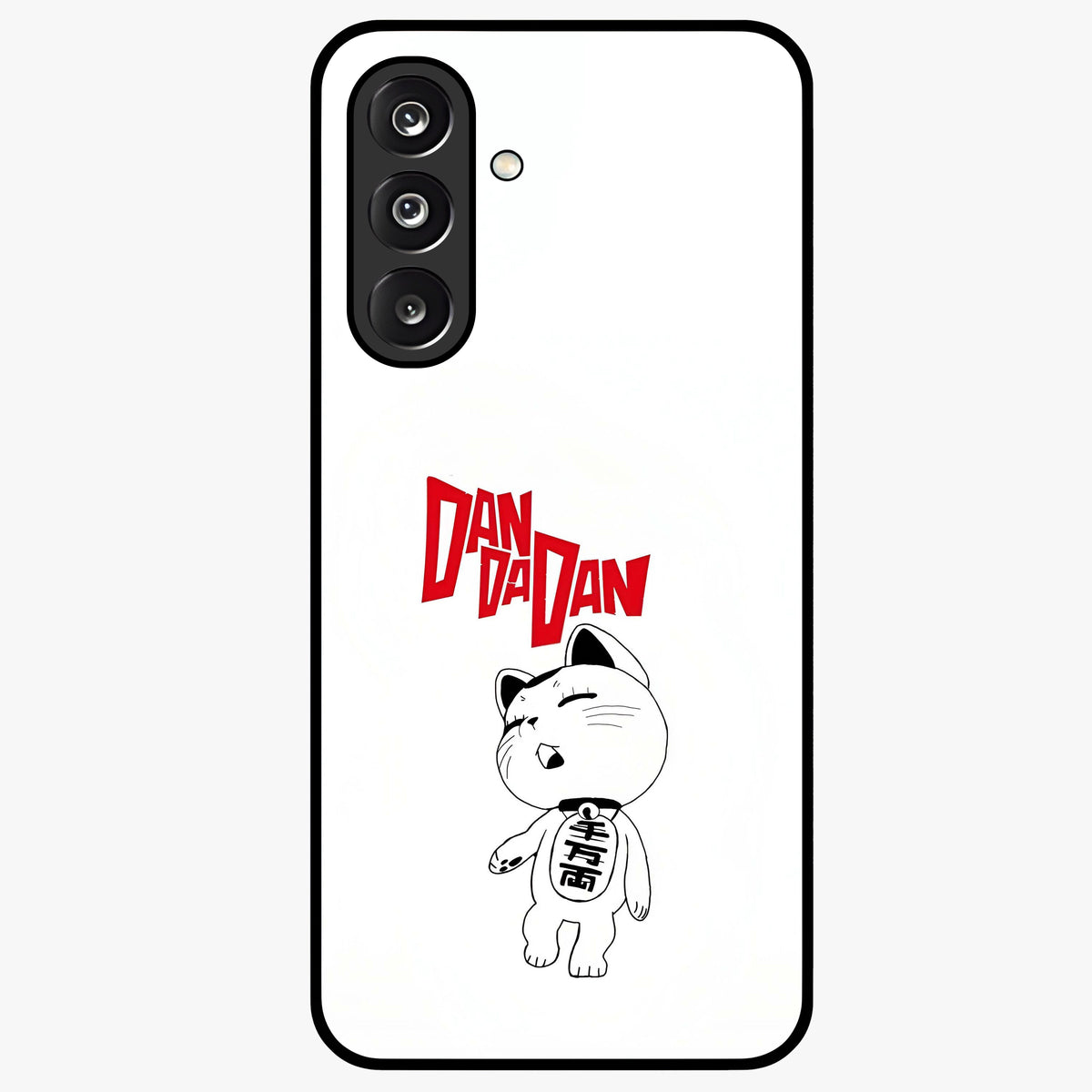 Playful Spirit Charm Glass Case showing flat back view with cheerful charm themed artwork and glossy glass finish.