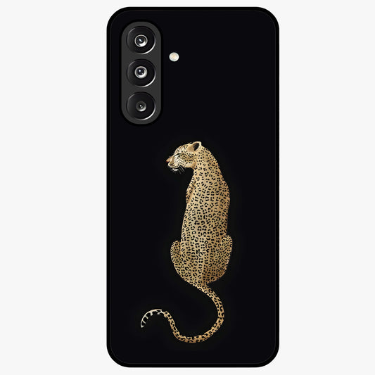 Regal Leopard Glass Case showing flat back view with bold leopard artwork and glossy glass finish.