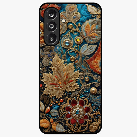 Royal Jewel Garden Glass Case showing flat back view with decorative floral garden artwork and glossy glass finish.