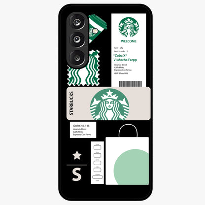 Starbucks Mocha Glass Case showing flat back view with coffee inspired artwork and glossy glass finish.