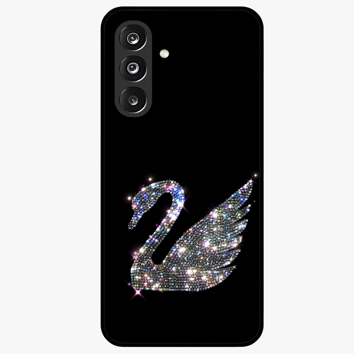 Starlit Swan Grace Glass Case showing flat back view with graceful swan artwork under starry sky and glossy glass finish.