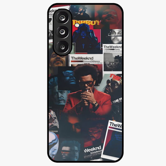 The Weeknd Glass Case showing flat back view with music inspired artistic portrait artwork and glossy glass finish.