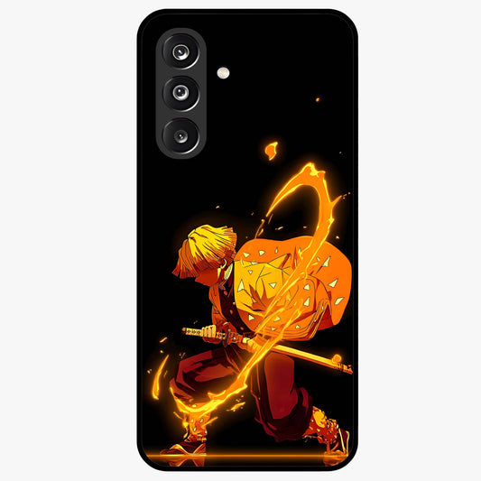 Thunder Flame Execution Glass Case showing flat back view with powerful flame and lightning artwork and glossy glass finish.