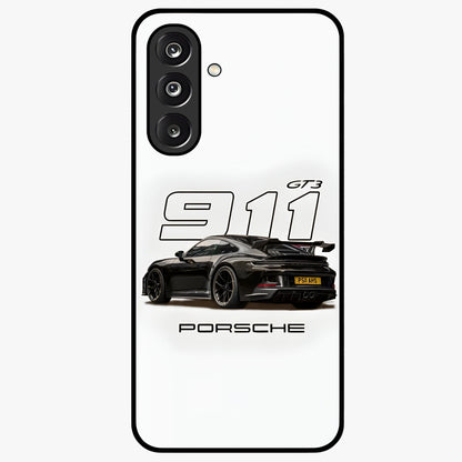 Turbo Legacy Icon Glass Case showing flat back view with iconic sports car inspired artwork and glossy glass finish.