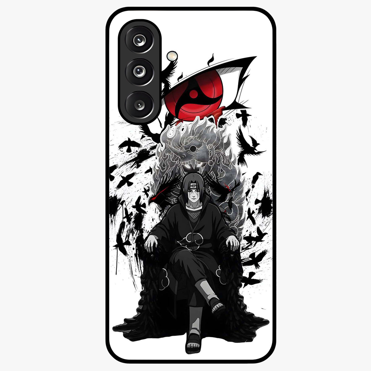 Uchiha Shadow Throne Glass Case showing flat back view with cosmic underwater themed artwork and glossy glass finish.