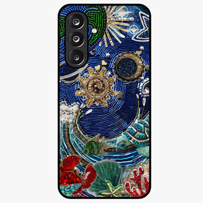 Universe Underwater Spark Glass Case showing flat back view with cosmic underwater themed artwork and glossy glass finish.