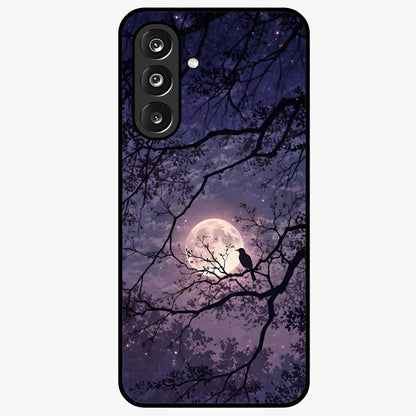 Whispering Moon Silence Glass Case showing flat back view with serene moon themed artwork and glossy glass finish.