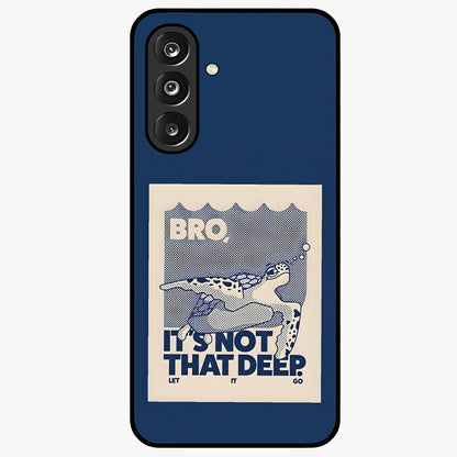 Worry Less Swim Glass Case showing flat back view with playful motivational artwork and glossy glass finish.