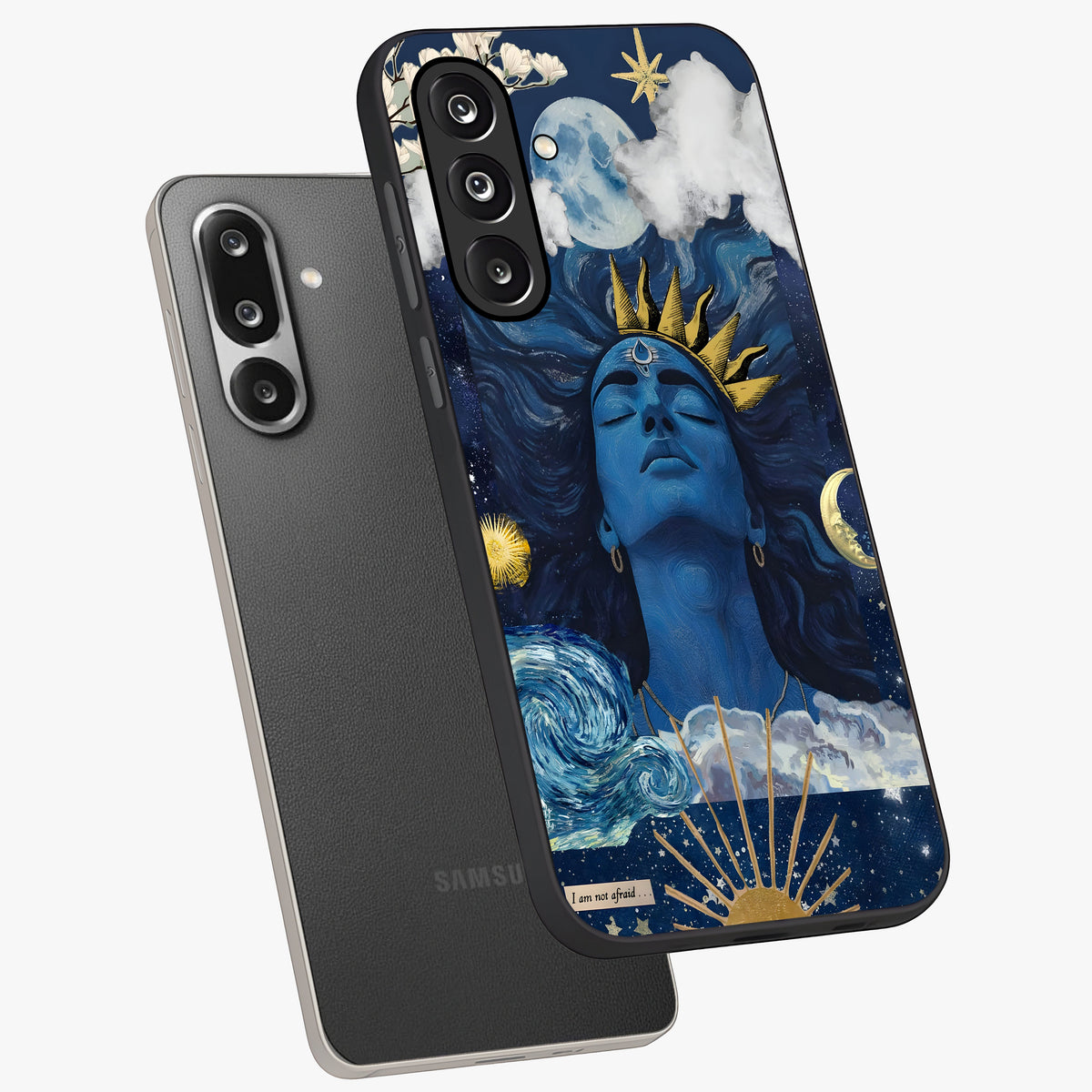 Aesthetic Lord Shiva Glass Case displayed in angled mockup highlighting spiritual Shiva illustration and sacred aesthetic design.
