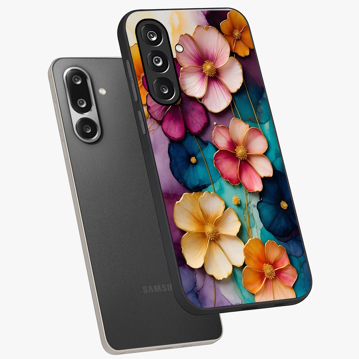 Artlyn Grace Flower Pattern Glass Case displayed in angled mockup highlighting delicate flower pattern design and smooth glass surface.