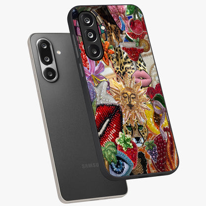 Beaded Fashion Jungle Glass Case displayed in angled mockup highlighting colorful fashion bead design and artistic pattern.