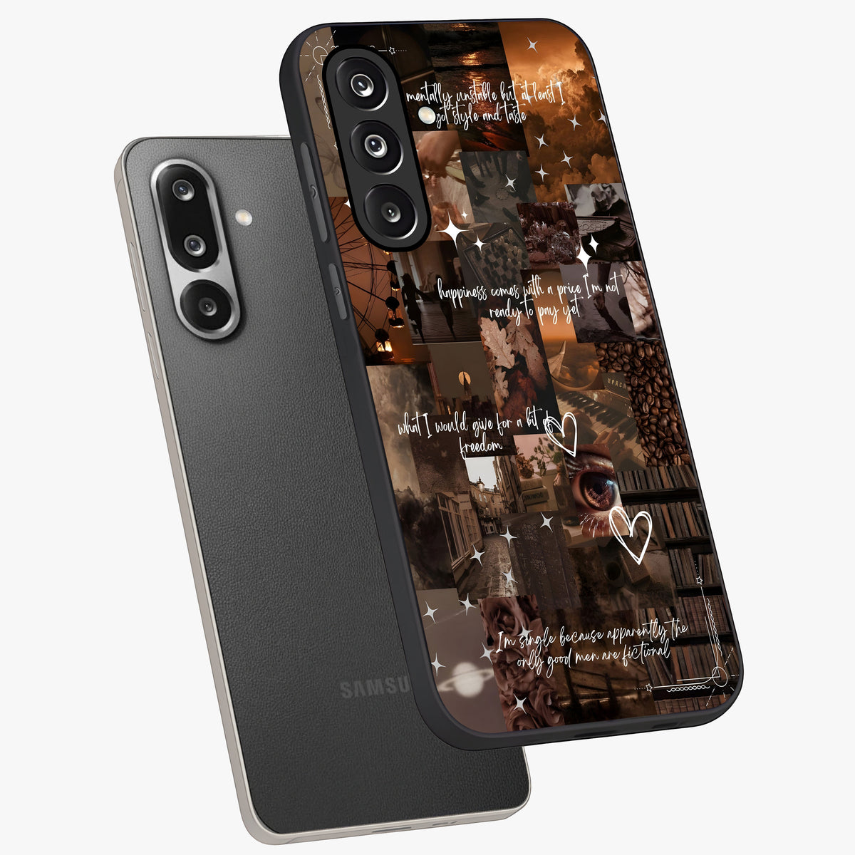 Bittersweet Aesthetic Chaos Glass Case displayed in angled mockup highlighting expressive abstract artwork and edgy aesthetic theme.