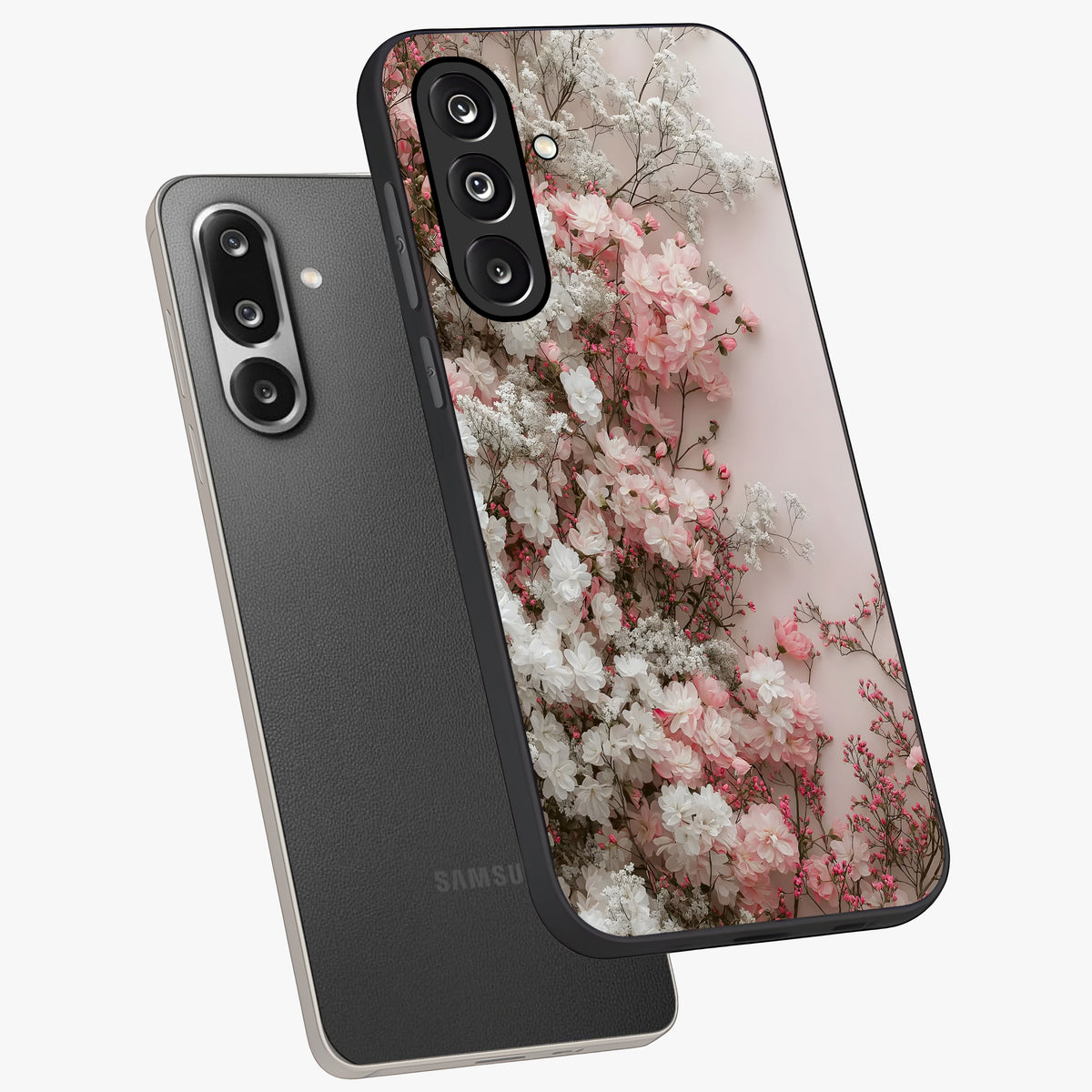 Blush Blossom Cloud Glass Case displayed in angled mockup highlighting soft cloud and blossom design with pastel aesthetic.