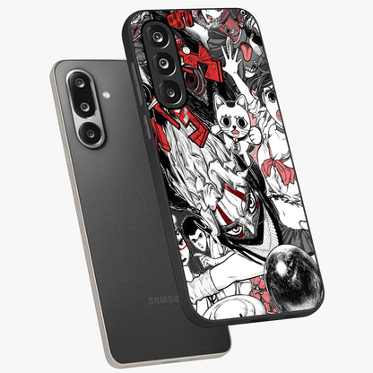Crimson Chaos Panel Glass Case displayed in angled mockup highlighting chaotic panel style design with modern graphic theme.