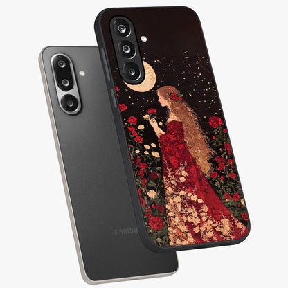 Crimson Dreams Glass Case displayed in angled mockup highlighting soft crimson aesthetic design with artistic theme.