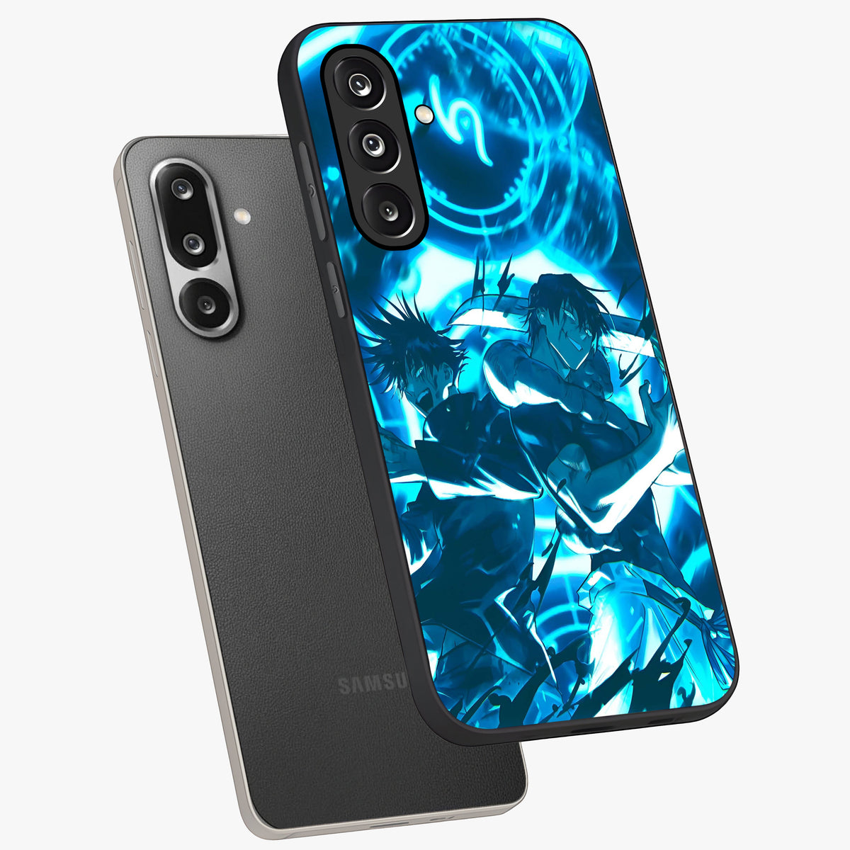 Cursed Energy Clash Glass Case displayed in angled mockup highlighting powerful battle inspired graphic with anime style aesthetic.