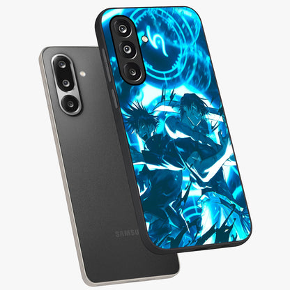 Cursed Energy Clash Glass Case displayed in angled mockup highlighting powerful battle inspired graphic with anime style aesthetic.