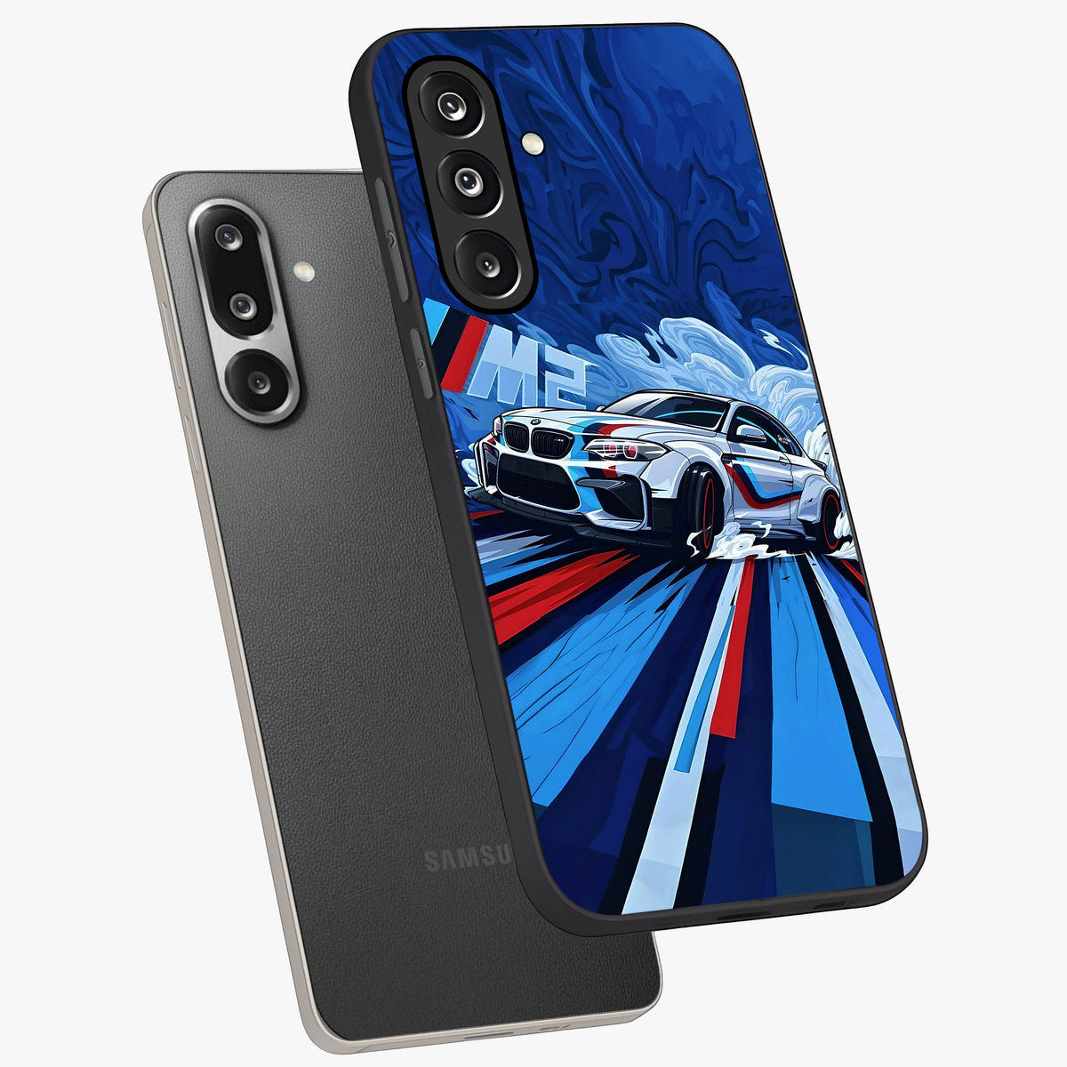 Drift Power Rush Glass Case displayed in angled mockup highlighting powerful drift car design with sporty aesthetic style.