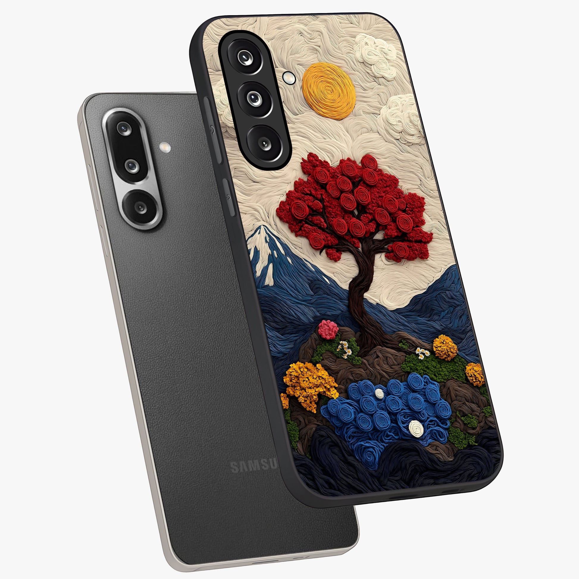 Eternal Nature Tapestry Glass Case displayed in angled mockup highlighting detailed botanical pattern with artistic aesthetic.