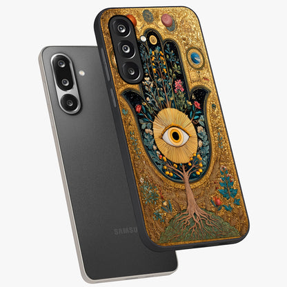 Ethereal Evil Eye Glass Case displayed in angled mockup highlighting protective evil eye symbol with spiritual aesthetic design.
