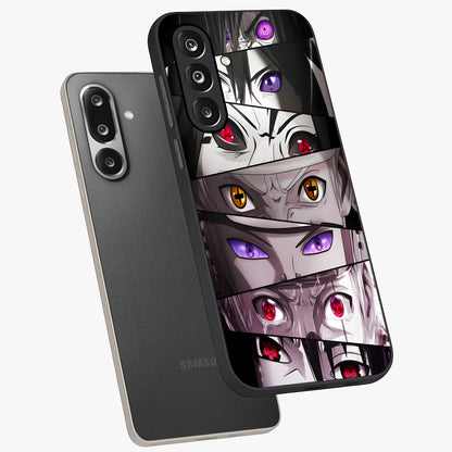 Eyes of Destiny Glass Case displayed in angled mockup highlighting bold eye illustration with mystical aesthetic style.