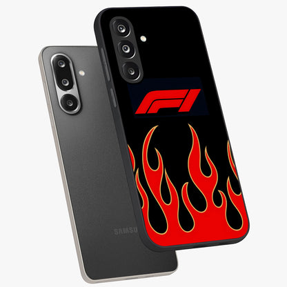 Fire F11 Glass Case displayed in angled mockup highlighting bold fire inspired graphic with energetic aesthetic style.