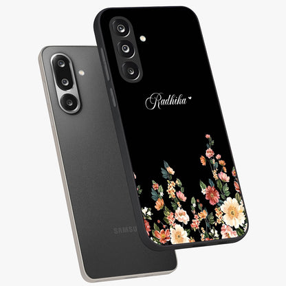 Floral Design With a Custom Personalized Name Glass Case displayed in angled mockup highlighting elegant floral pattern with custom name feature.