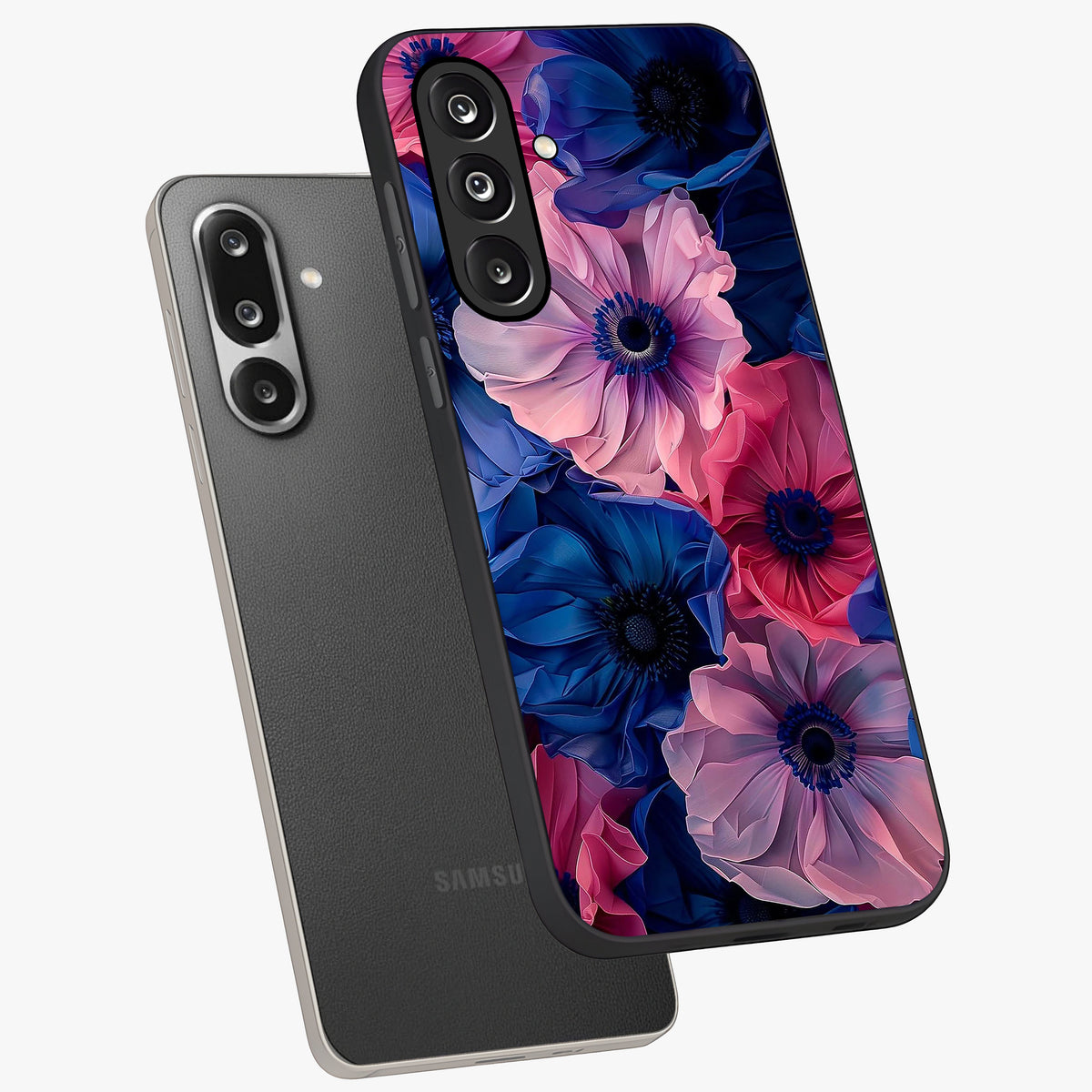 Flower Paper Art Pattern Glass Case displayed in angled mockup highlighting layered paper flower design with artistic aesthetic.