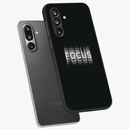 Focus Mode On Glass Case displayed in angled mockup highlighting clean minimal text artwork with modern aesthetic style.