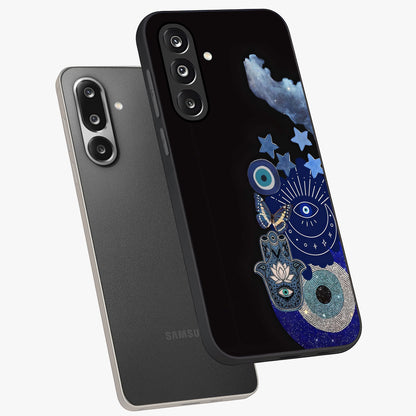 Galactic Charm Cluster Glass Case displayed in angled mockup highlighting luminous galaxy inspired design with dreamy aesthetic.