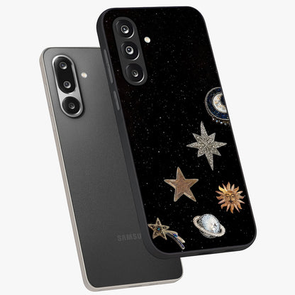 Galactic Charm Glow Glass Case displayed in angled mockup highlighting luminous galaxy inspired design with dreamy aesthetic.