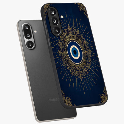 Golden Celestial Charm Glass Case displayed in angled mockup highlighting sparkling cosmic charm design with celestial aesthetic.