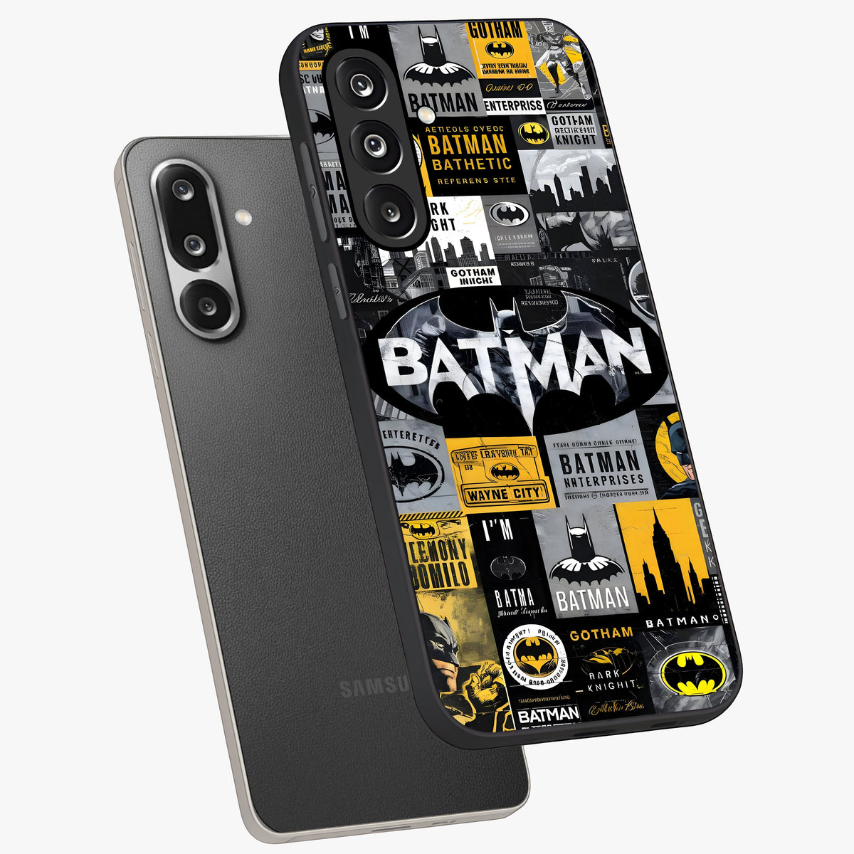 Knight Gotham Rise Glass Case displayed in angled mockup highlighting powerful knight silhouette design with dramatic aesthetic.