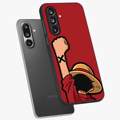 Luffy X Spirit Glass Case displayed in angled mockup highlighting powerful anime design with energetic action aesthetic.