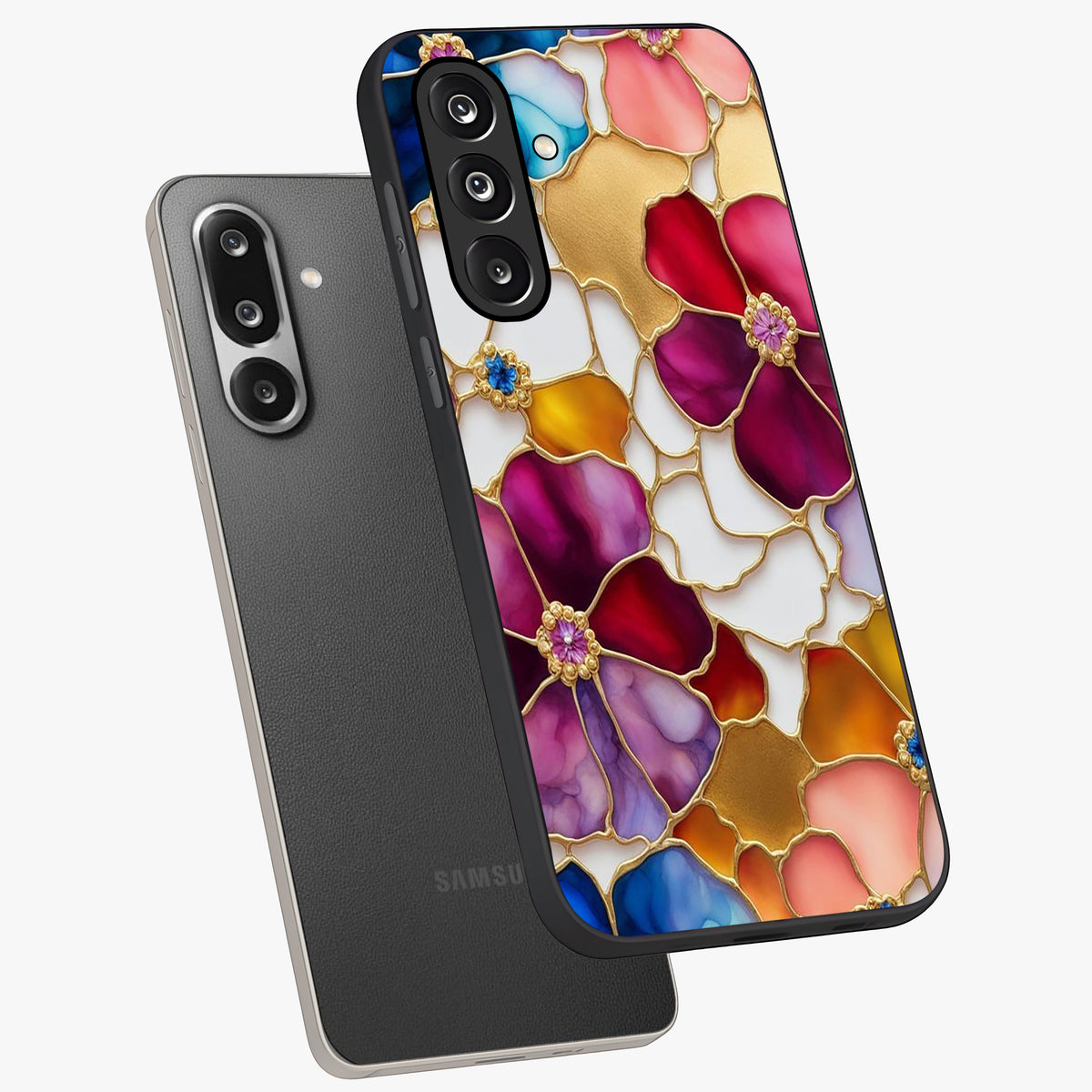 Marble Flower Pattern Glass Case displayed in angled mockup highlighting elegant marble floral design with modern aesthetic.