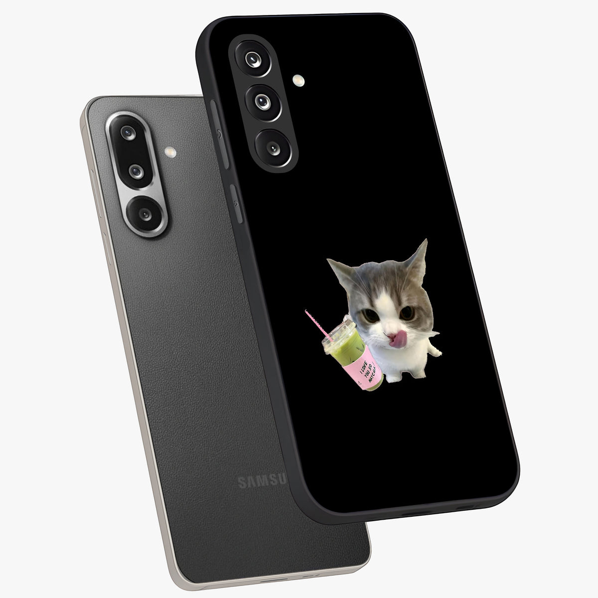Matcha Cat Style Glass Case displayed in angled mockup highlighting playful feline design with pastel matcha aesthetic.