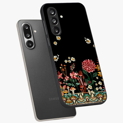 Midnight Bloom Pattern Glass Case displayed in angled mockup highlighting elegant flower design with midnight aesthetic style.