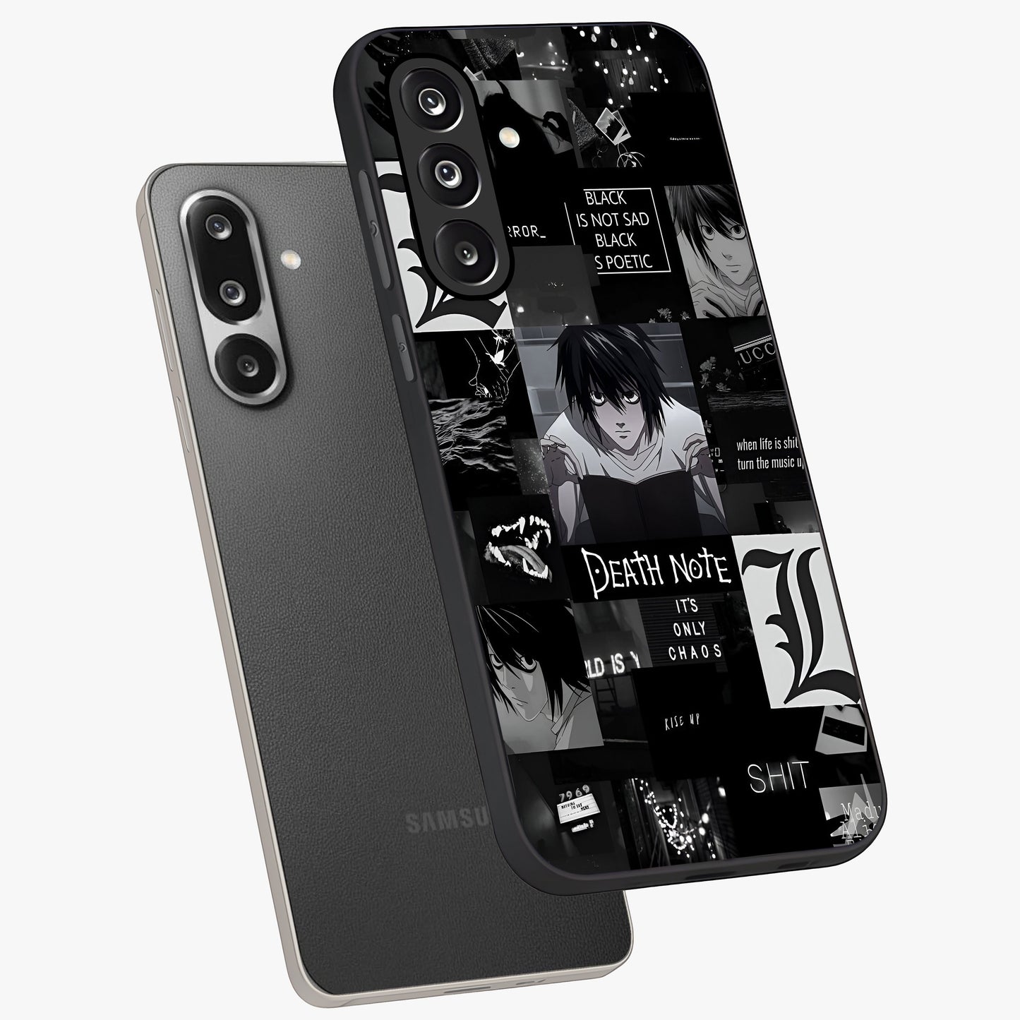 Midnight Chaos Mind Glass Case displayed in angled mockup highlighting chaotic artistic design with dramatic midnight aesthetic.