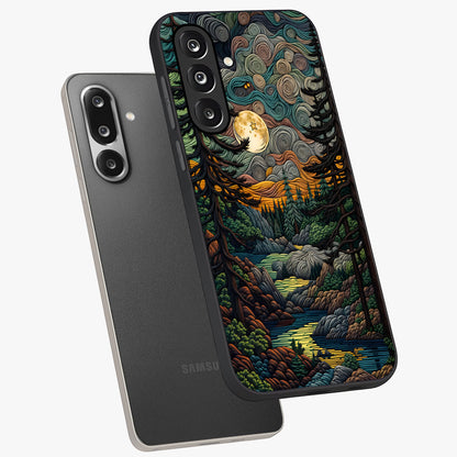 Moonlight Forest Dream Glass Case displayed in angled mockup highlighting dreamy forest design with glowing moon aesthetic.